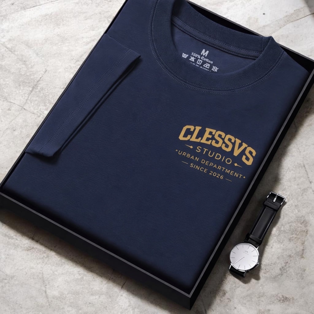 T-shirt bleu marine 100% coton Clessvs studio